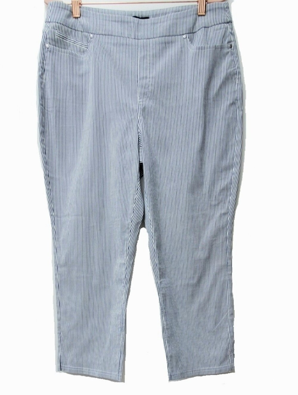 Mario Serrani Blue White Striped Flat Front Pullover Cropped Pants Size Large
